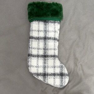 Plaid Christmas Stocking with Green Fur Trim